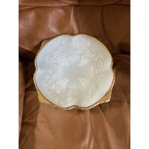 INDIANA GLASS MILK GLASS GOLD TRIMMED SERVING DISH